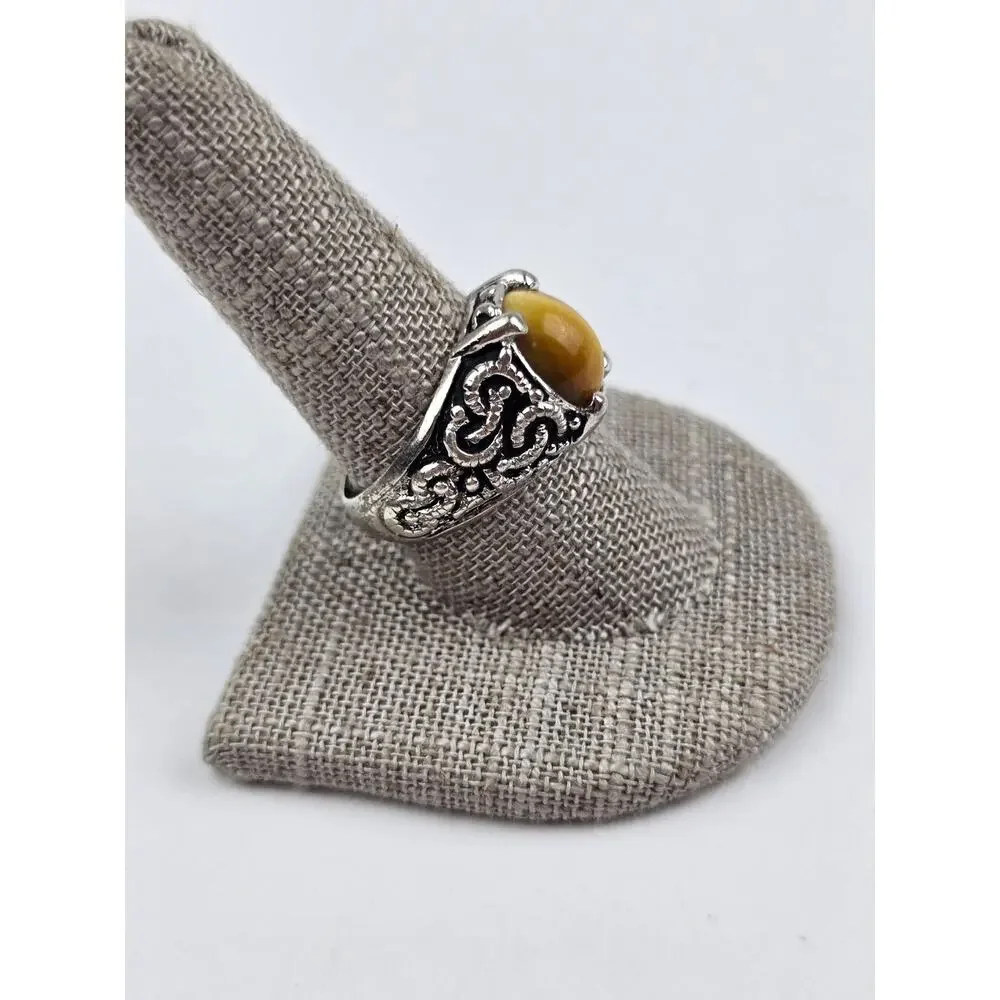 Men's Tiger's Eye sterling silver ring Medieval design Size 9.5 Tribal